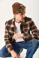 Erkek Regular Fit Önü Fermuarlı Desenli Ceket - Kahverengi