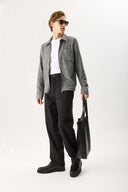 Erkek Regular Fit Önü Fermuarlı Yünlü Ceket - Antrasit