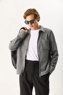 Erkek Regular Fit Önü Fermuarlı Yünlü Ceket - Antrasit