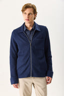 Erkek Regular Fit Önü Fermuarlı Yünlü Ceket - Lacivert
