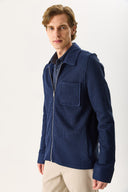Erkek Regular Fit Önü Fermuarlı Yünlü Ceket - Lacivert