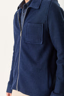 Erkek Regular Fit Önü Fermuarlı Yünlü Ceket - Lacivert