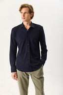 Erkek Regular Fit Pike Örme Gömlek %100 Pamuk - Lacivert