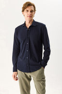 Erkek Regular Fit Pike Örme Gömlek %100 Pamuk - Lacivert