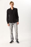 Erkek Regular Fit Pike Örme Gömlek %100 Pamuk - Siyah