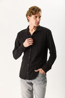 Erkek Regular Fit Pike Örme Gömlek %100 Pamuk - Siyah