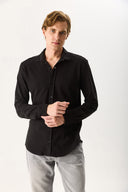 Erkek Regular Fit Pike Örme Gömlek %100 Pamuk - Siyah