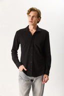 Erkek Regular Fit Pike Örme Gömlek %100 Pamuk - Siyah