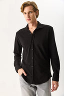 Erkek Regular Fit Pike Örme Gömlek %100 Pamuk - Siyah