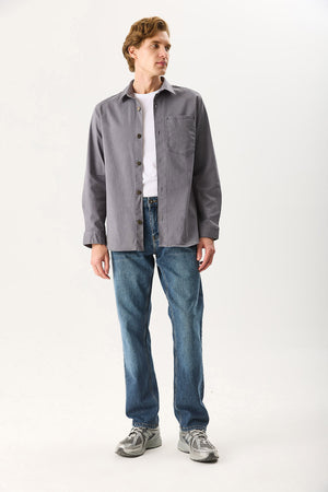 Erkek Regular Fit Yıkamalı Cep Detaylı Gömlek - Gri