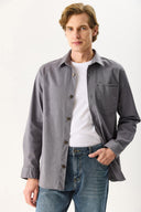 Erkek Regular Fit Yıkamalı Cep Detaylı Gömlek - Gri