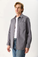 Erkek Regular Fit Yıkamalı Cep Detaylı Gömlek - Gri