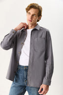 Erkek Regular Fit Yıkamalı Cep Detaylı Gömlek - Gri