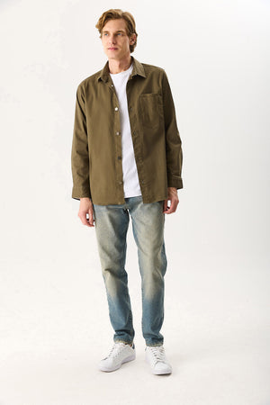 Erkek Regular Fit Yıkamalı Cep Detaylı Gömlek - Haki