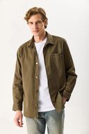 Erkek Regular Fit Yıkamalı Cep Detaylı Gömlek - Haki