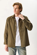 Erkek Regular Fit Yıkamalı Cep Detaylı Gömlek - Haki