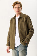 Erkek Regular Fit Yıkamalı Cep Detaylı Gömlek - Haki