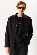 Erkek Regular Fit Yıkamalı Cep Detaylı Gömlek - Siyah