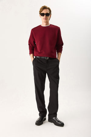 Erkek Rich Bisiklet Yaka Regular Fit 3 İplik Basic Sweatshirt %100 Pamuk - Bordo