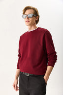 Erkek Rich Bisiklet Yaka Regular Fit 3 İplik Basic Sweatshirt %100 Pamuk - Bordo