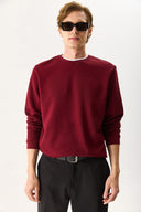 Erkek Rich Bisiklet Yaka Regular Fit 3 İplik Basic Sweatshirt %100 Pamuk - Bordo