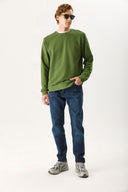 Erkek Rich Bisiklet Yaka Regular Fit 3 İplik Basic Sweatshirt %100 Pamuk - Haki