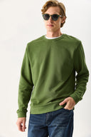 Erkek Rich Bisiklet Yaka Regular Fit 3 İplik Basic Sweatshirt %100 Pamuk - Haki