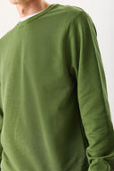 Erkek Rich Bisiklet Yaka Regular Fit 3 İplik Basic Sweatshirt %100 Pamuk - Haki