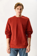 Erkek Rich Bisiklet Yaka Regular Fit 3 İplik Basic Sweatshirt %100 Pamuk - Kiremit