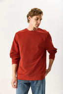 Erkek Rich Bisiklet Yaka Regular Fit 3 İplik Basic Sweatshirt %100 Pamuk - Kiremit