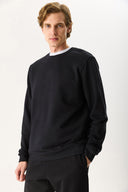 Erkek Rich Bisiklet Yaka Regular Fit 3 İplik Basic Sweatshirt %100 Pamuk - Siyah