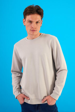 Erkek Rich Buz Gri Bisiklet Yaka Regular Fit Basic Sweatshirt
