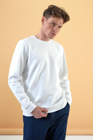 Erkek Rich Fildişi Bisiklet Yaka Regular Fit Basic Sweatshirt