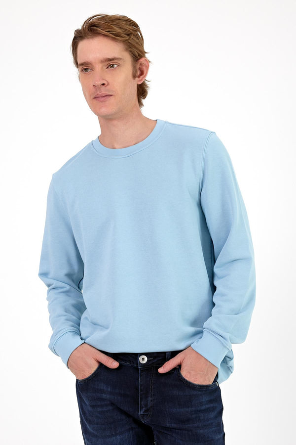 Rich Bisiklet Yaka Regular Fit 3 İplik Sweatshirt - GÖK MAVİSİ