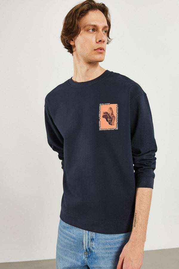 Erkek Space Navy Baskılı Sweatshirt