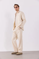 Erkek Steve Baggy Fit Beli Lastikli Naturel Pantolon %100 Pamuk - Naturel