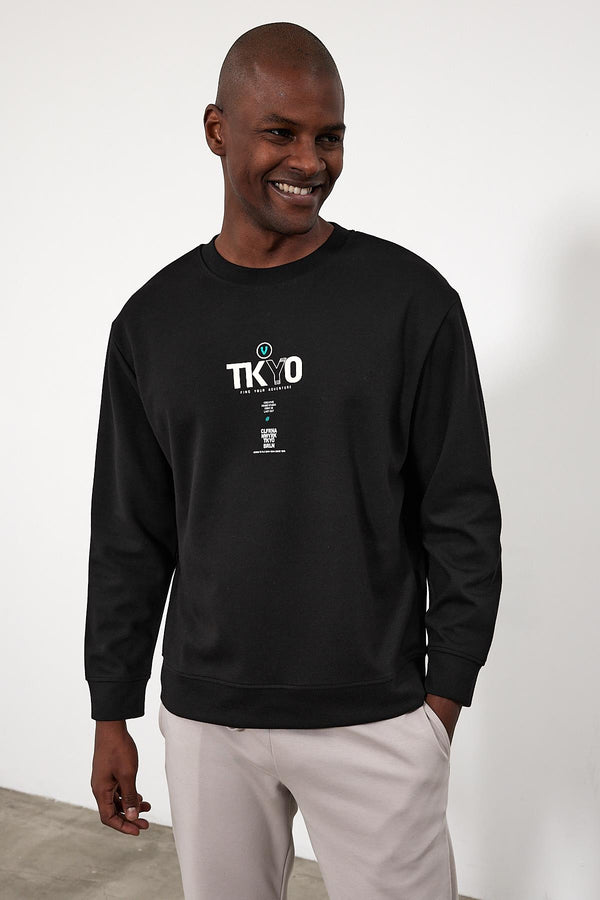 Tokyo Baskılı Bisiklet Yaka Sweatshirt - SİYAH