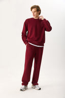 Erkek Viktor Nakış Detaylı Jogging Pantolon %100 Pamuk - Bordo
