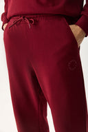 Erkek Viktor Nakış Detaylı Jogging Pantolon %100 Pamuk - Bordo