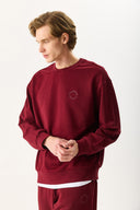 Erkek Viktor Nakış Detaylı Sweatshirt %100 Pamuk - Bordo