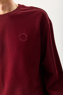 Erkek Viktor Nakış Detaylı Sweatshirt %100 Pamuk - Bordo