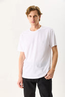 Erkek Walker Bisiklet Yaka Slim Fit Tişört %100 Pamuk - Beyaz