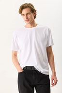 Erkek Walker Bisiklet Yaka Slim Fit Tişört %100 Pamuk - Beyaz