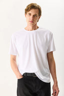 Erkek Walker Bisiklet Yaka Slim Fit Tişört %100 Pamuk - Beyaz