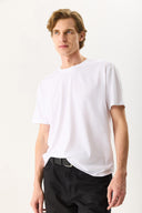 Erkek Walker Bisiklet Yaka Slim Fit Tişört %100 Pamuk - Beyaz