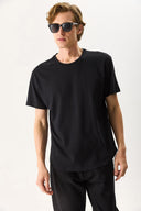 Erkek Walker Bisiklet Yaka Slim Fit Tişört %100 Pamuk - Siyah