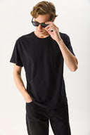 Erkek Walker Bisiklet Yaka Slim Fit Tişört %100 Pamuk - Siyah