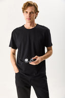 Erkek Walker Bisiklet Yaka Slim Fit Tişört %100 Pamuk - Siyah