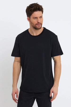 Erkek Walker Bisiklet Yaka Slim Fit Tişört %100 Pamuk - Siyah