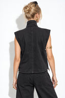 Fermuarlı Black Jean Yelek-Black